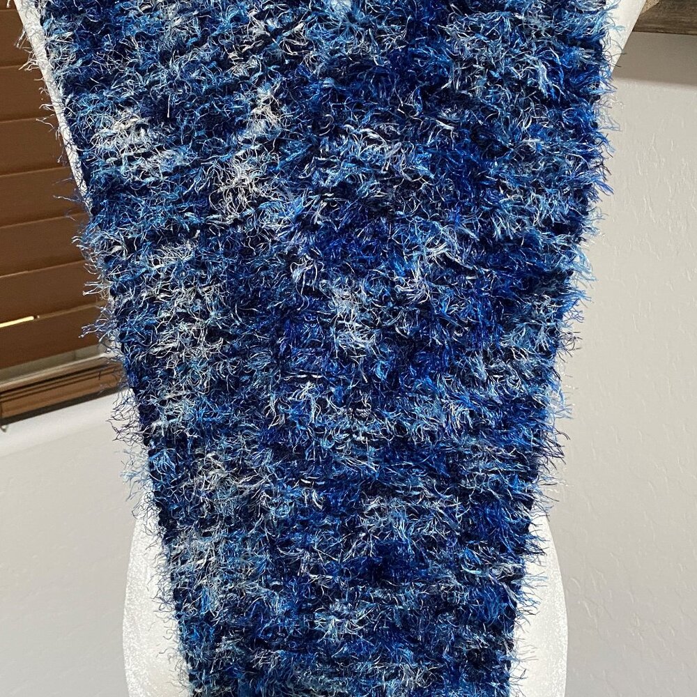 Blue variegated handmade scarf.